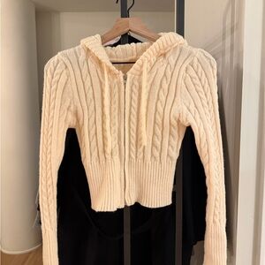 SHEIN Cream Hooded Cable Knit Cardigan